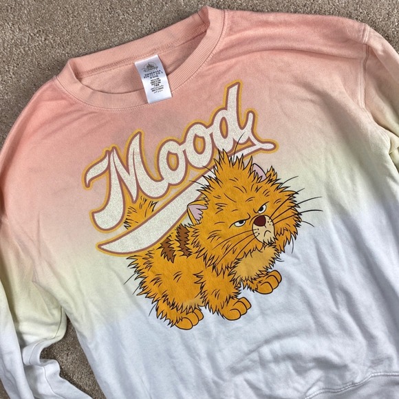 Disney Aristocats Mood Graphic Sweatshirt Womens Medium Peach Ombre Pullover - Picture 1 of 10